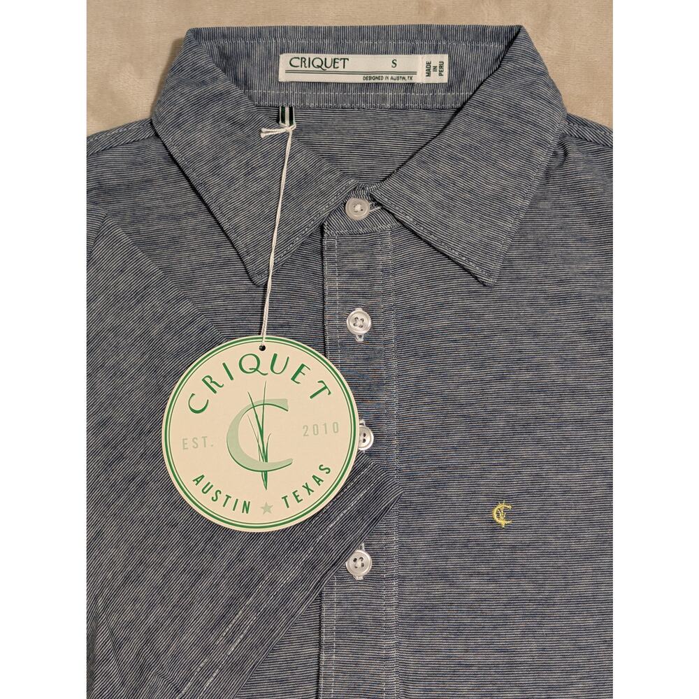 Criquet Mens Player Polo Shirt Dark Blue Heathered Small Organic Cotton Golf NWT
